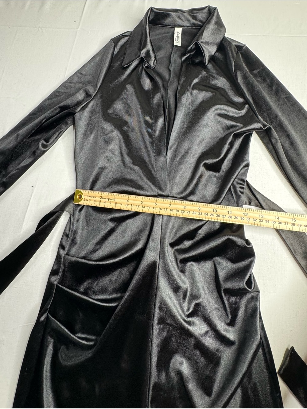 Black Satin Midi Dress with Self-Tie Waist